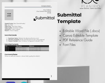 Construction Submittal Log Template | Project Tracking Spreadsheet for Contractors & Architects | Word and Canva