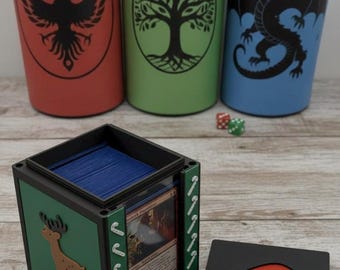 Caja de mazos MTG EDH con temática navideña, ranura para exhibición Commander con cargador superior y tapa magnética, organizador de cartas de juegos de fantasía