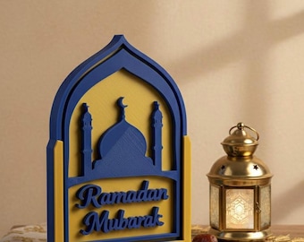 Decoración de arco de mezquita para Ramadán Mubarak / Letrero islámico moderno de mesa / Decoraciones de Ramadán / Placa festiva / Regalo para musulmanes