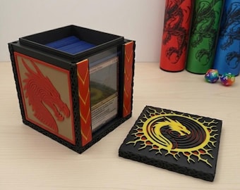 MTG EDH Deck Box | Dragon Theme Deck Box | TCG Commander Showcase Display Slot with Toploader | Magnetic Top Fantasy Gaming Cards Storage