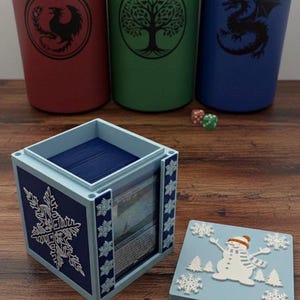 MTG EDH Deck Box | Frost Winter Snowman Theme Deck Box Commander Showcase Display Slot with Toploader | Magnetic Top Gaming Cards Organizer