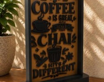 Décoration de table « Café autour d'un chai » - Décoration de cuisine imprimée en 3D - Accessoire pour bar à café - Cadeau café mignon