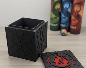 Caja de mazo de maná rojo inspirada en MTG EDH / Almacenamiento para juegos de mesa / Caja magnética con diseño de tierra agrietada, símbolo de llama y patrón de lava / Regalo único para jugadores
