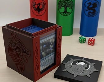 Caja de mazos MTG EDH / Caja de mazos con temática de hombre lobo, ranura de exhibición Commander con cargador superior / organizador de cartas de juegos de fantasía con tapa magnética