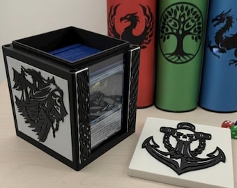 Caja de mazos MTG EDH / Caja de mazos con temática pirata, ranura de exhibición Commander con cargador superior / organizador de cartas de juegos de fantasía con tapa magnética