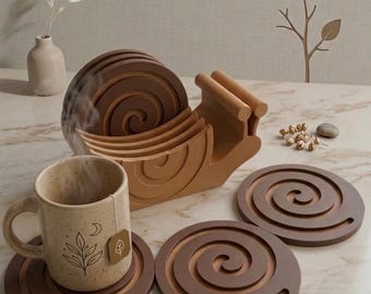 Juego de posavasos con diseño de caracoles adorables y modernos impresos en 3D: 6 piezas minimalistas con espirales para bebidas, regalo de decoración para el hogar y regalo de inauguración.