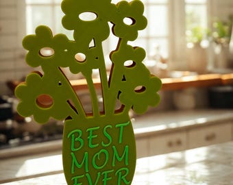 Jarrón de flores "El mejor regalo para mamá", regalo único para el Día de la Madre, linda decoración de escritorio
