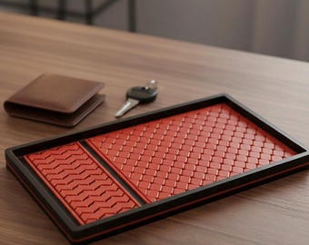 Bandeja de valet EDC con diseño de keffiyeh - Diseño Shemagh impreso en 3D - Organizador de escritorio con herencia cultural en rojo y negro - Decoración de Oriente Medio