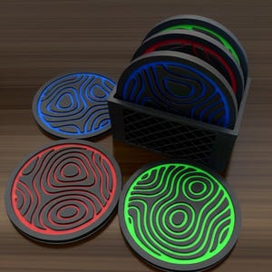 Abstract Coaster Set with Holder - 3d Printed Contour Map Drink Table Coaster For Housewarming Gifts