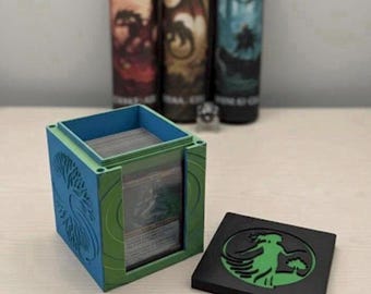 Caja de mazos MTG EDH / Caja de mazos temáticos Simic Landfall, ranura de exhibición Commander con cargador superior / organizador de cartas de juegos de fantasía con tapa magnética