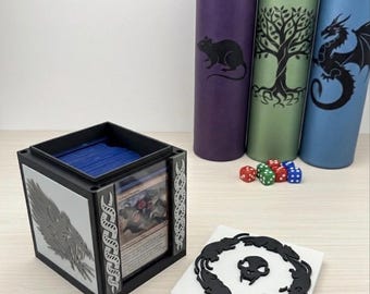 Caja para mazos MTG EDH / Caja para mazos con temática de ratas Commander Showcase Display Slot con Toploader / Organizador de cartas de juegos de fantasía con tapa magnética