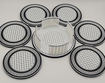 Juego de 6 posavasos Keffiyeh / Decoración cultural palestina / Posavasos inspirados en Gaza / Regalo árabe para el hogar / Regalo de inauguración de la casa