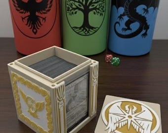 Caja de mazos MTG EDH / Caja de mazos con temática de ángeles, ranura de exhibición Commander con cargador superior / organizador de cartas de juegos de fantasía con tapa magnética