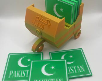 Juego de 6 posavasos de Pakistán / Decoración patriótica / Pakistán Zindabad / Regalo cultural / Posavasos / Regalo de inauguración de la casa