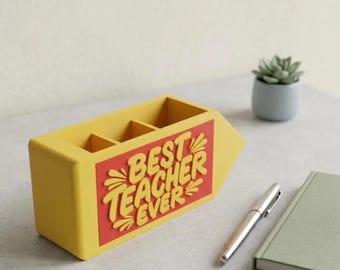 Organizador de escritorio con forma de lápiz para profesores - El mejor profesor del mundo - Portalápices para el aula - Agradecimiento a los profesores - Organizador de escritorio único