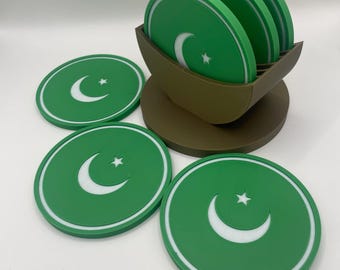 Dessous de verre avec un croissant de lune et une étoile représentant le drapeau du Pakistan | Lot de 6 | Cadeau de pendaison de crémaillère
