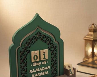 Ramadan Countdown Calendar - Islamic Desktop Decor, Ramadan Mubarak Gift, Ramadan Kareem Counter, Islamic Arch Home Decor, Kids Ramadan Gift