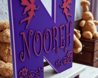 Letrero con nombre personalizado impreso en 3D, letra personalizada para guardería, decoración de habitación infantil, temática de hadas, monograma personalizado