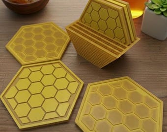 sous-verre nid d'abeille avec support | Décorations d'intérieur hexagonales modernes, Jaune | Cadeau de pendaison de crémaillère | Décoration de table géométrique
