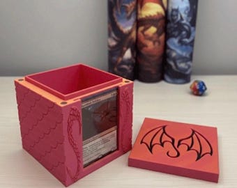 Caja de mazo MTG EDH / Caja de mazo Mythic Dragon Scale Commander Showcase Ranura de exhibición / Organizador de cartas de juegos de fantasía con tapa magnética