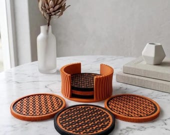 Juego de 6 posavasos modernos con diseño de olas y soporte - Decoración geométrica para mesa - Regalo ideal para inauguración de casa - Serie Waveform