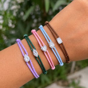 Sterling Silver, Cord Bracelet,  Adjustable Friendship Bracelet | Anti Tarnish | moissanite & Lab grown diamonds