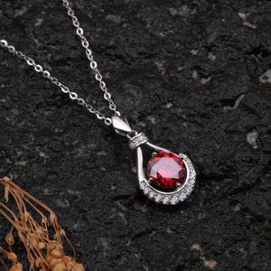 Red Halo Pendant Necklace with chain | Elegant Dainty Chain Jewelry | 925 Sterling Silver | CZ Diamonds