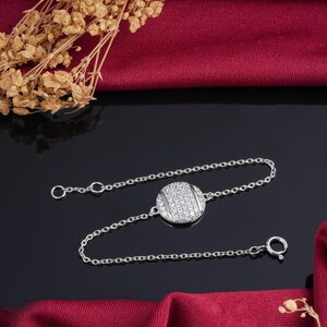 Round Pave Diamond Bracelet | 925 Sterling Silver | CZ Diamonds | Minimalist Chain Design