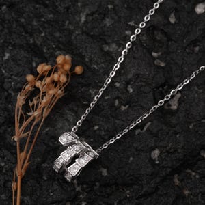 Cartier Stacked Barrel Pendant Necklace – Dainty Sparkling Charm  | 925 Sterling Silver | CZ Diamonds