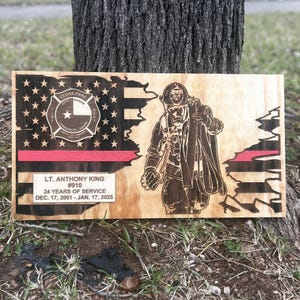Personalized Firefighter Retirement Plaque | Laser Engraved Red Line Flag | Firefighter Gift | Firefighter Retirement Gift