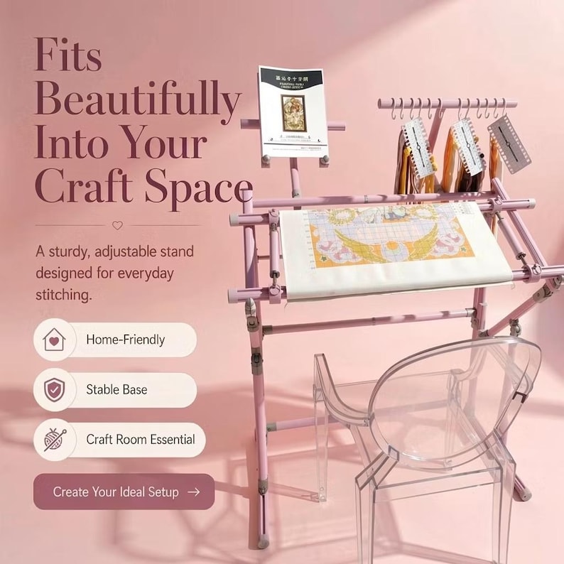 Full set 4th Gen Adjustable Cross Stitch Stand | with Phone Holder & Thread Spool | Scroll Frame 50/100/150cm, Tension 18-28cm image 1