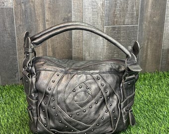 Vintage Y2K Metallic Brown Gray Studded Top Handle Shoulder Bag Grunge Moto