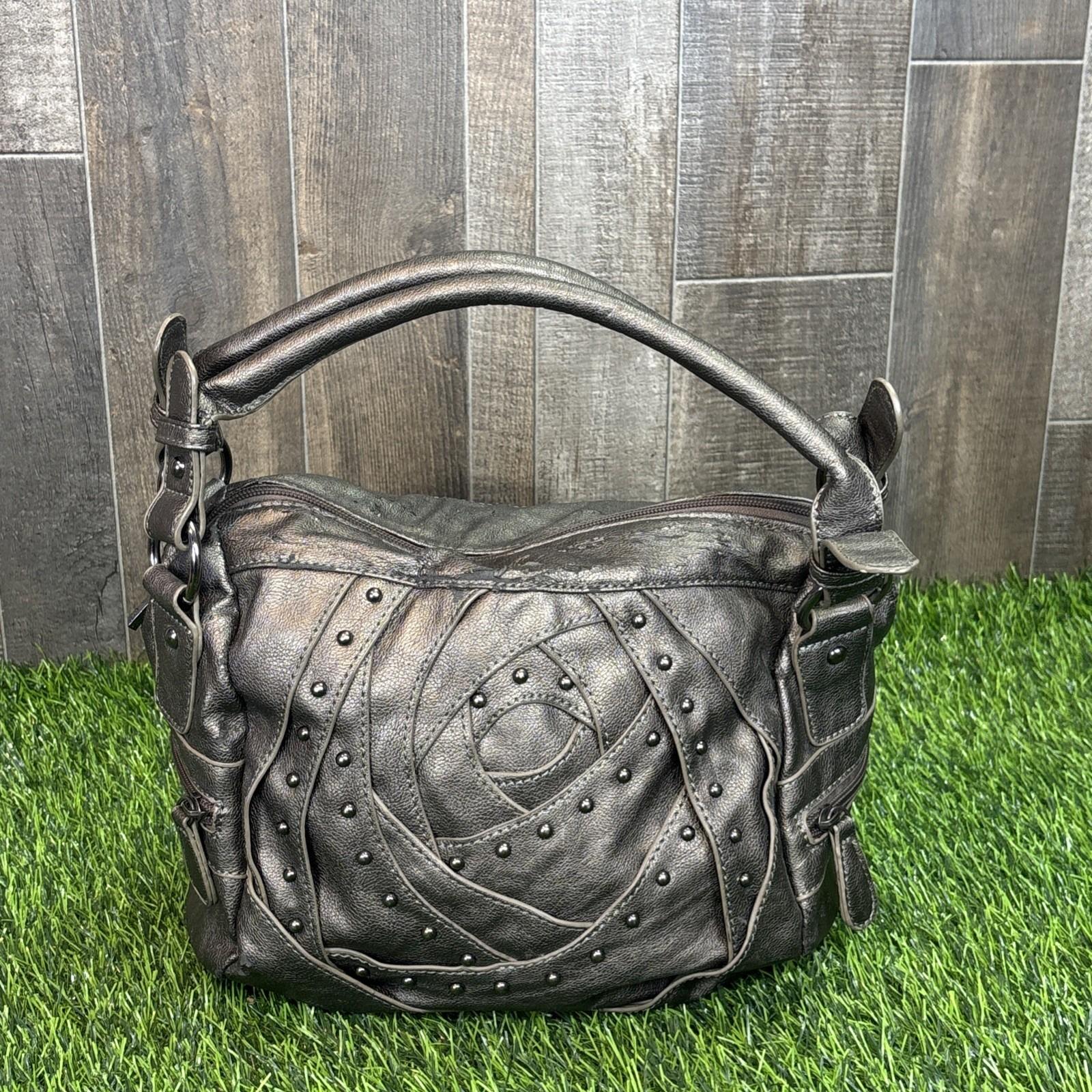 Vintage Y2K Metallic Brown Gray Studded Top Handle Shoulder Bag 