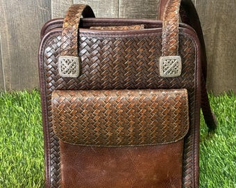 Vintage Brighton Woven Leather Crossbody Bag Brown Y2K