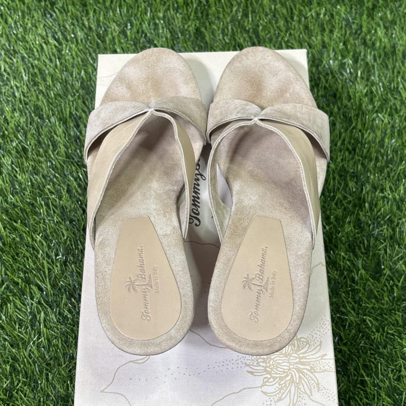 Tommy Bahama Wooden Say No Raw Sugar Italy Suede Leather Slide Sandals image 6