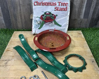 Vintage Christmas Tree Stand Model 5164 Metal Original Box Holds 4" Trunk