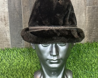 Vintage Faux Fur Fedora Hat Brown W/ Band Union Made Size  display picture 2