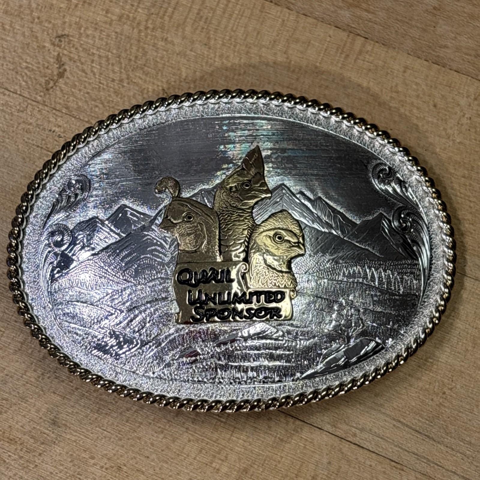 Montana Silversmiths Quail Unlimited Sponsor Belt Buckle BH26 w/ Box Montana Silversmith Buckle In Collectible Western Americana  main image 3