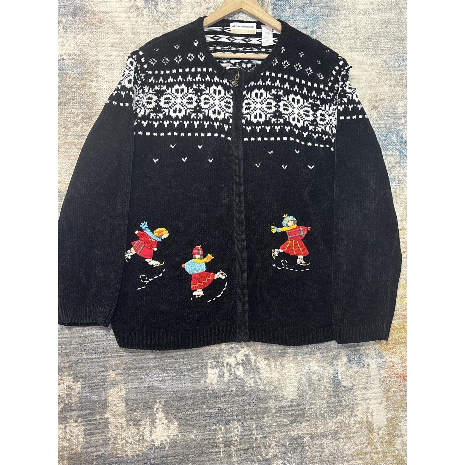 Alfred Dunner Sweater Womens 2X Full Zip Nordic Ice Skater Grandma