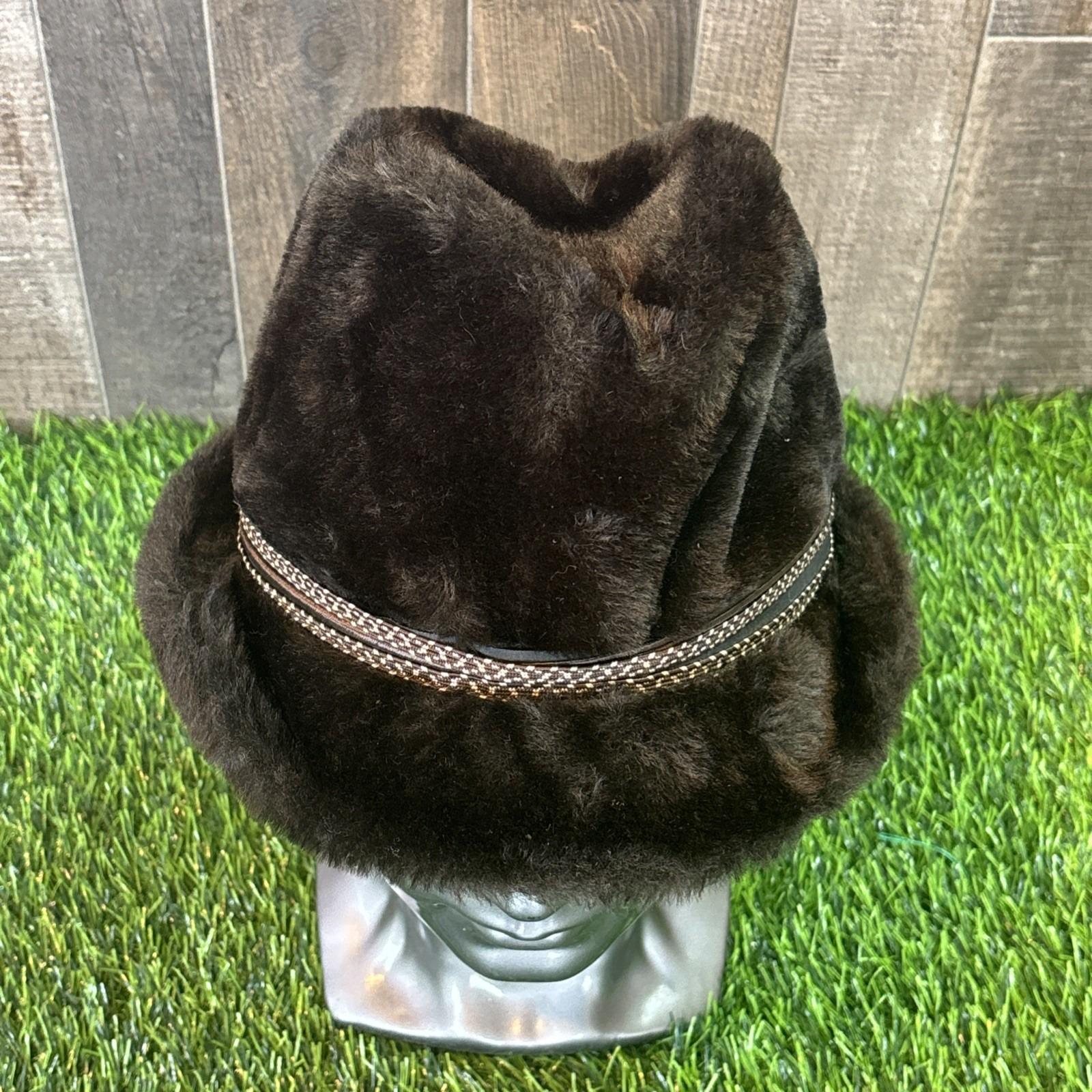 Vintage Faux Fur Fedora Hat‎ Brown w/ Band Union Made Size Medium Vintage Faux Fur Fedora Hat Brown W/ Band Union Made Size  main image 4