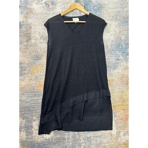 Deletta Anthropologie - Top tunique asymétrique en lin mélangé noir Anthropologie M image 2