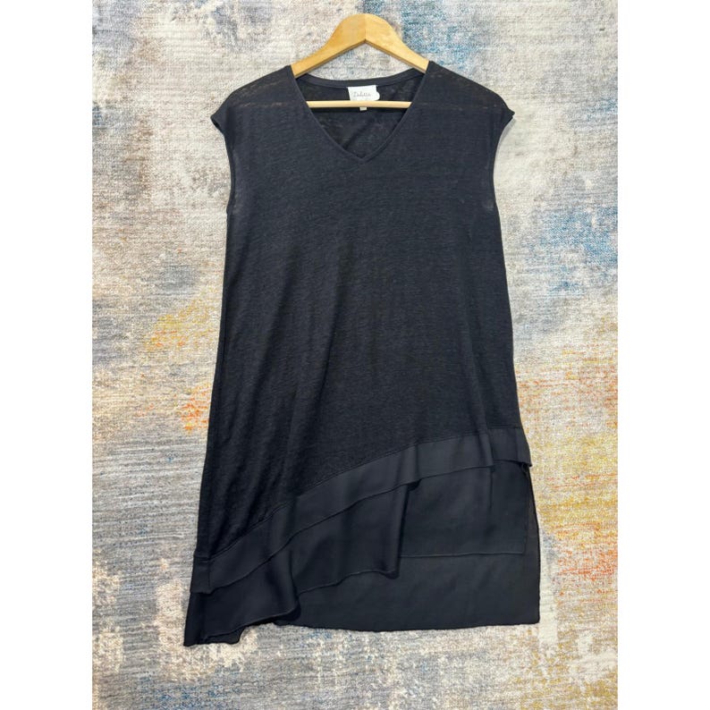 Deletta Anthropologie - Top tunique asymétrique en lin mélangé noir Anthropologie M image 2