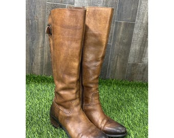 Botas altas de montar Y2K Arturo Chiang Nicole de cuero marrón trenzado, talla 7MW
