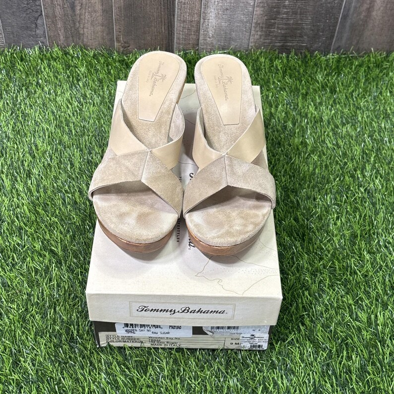 Tommy Bahama Wooden Say No Raw Sugar Italy Suede Leather Slide Sandals image 2