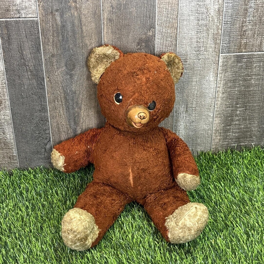 Vintage 1950s Teddy Bear Brown Plush Unmarked Stuffed Animal Mid ...