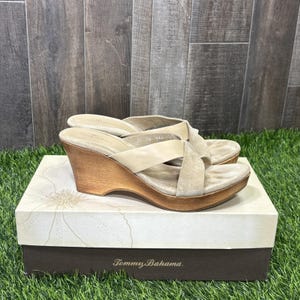 Tommy Bahama Wooden Say No Raw Sugar Italy Suede Leather Slide Sandals image 1