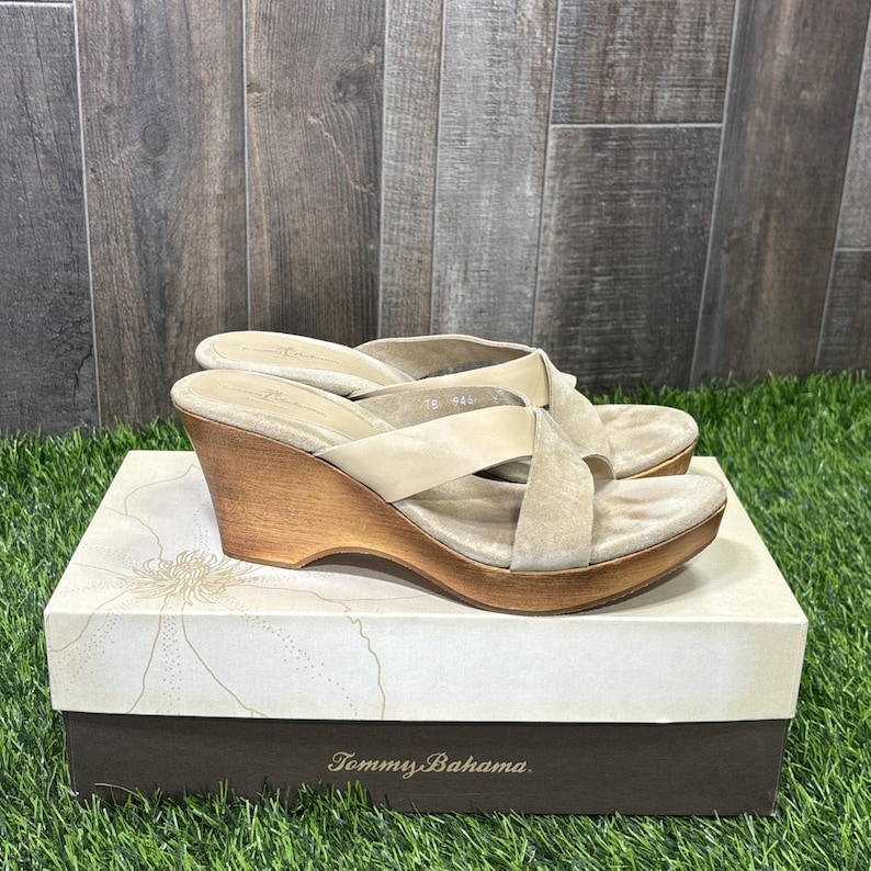 Tommy Bahama Wooden Say No Raw Sugar Italy Suede Leather Slide Sandals image 1