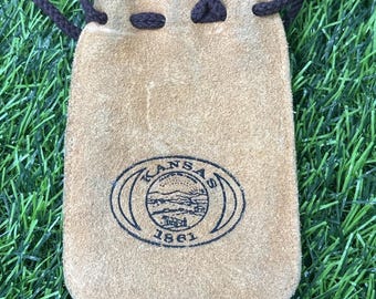 Vintage Genuine Leather Marble Bag / Pouch Drawstring