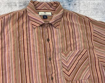 Tommy Bahama Mens Medium 100% Silk Shirt Retro 70s Groovy Stripe Resort