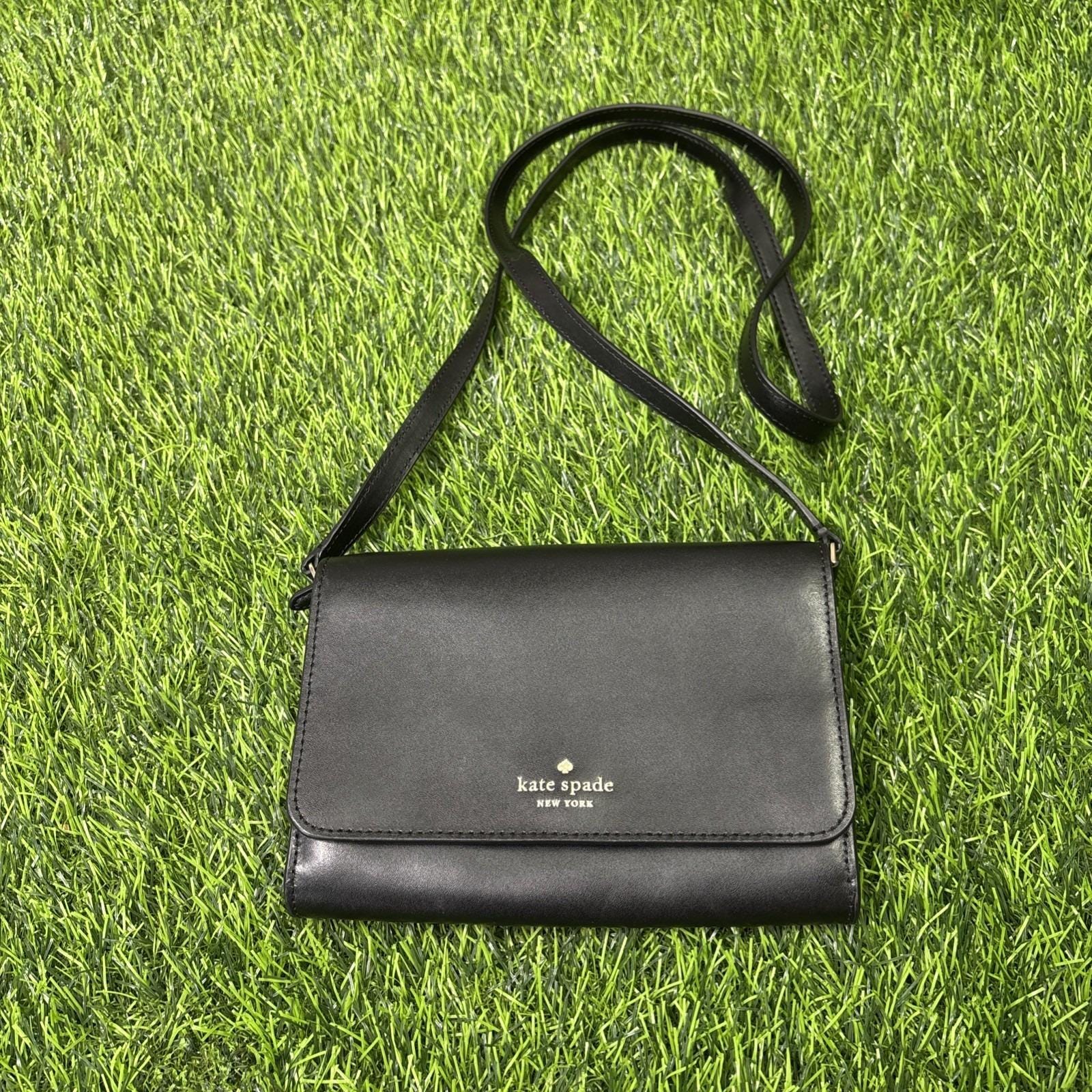 kate spade 黒 レザー ショルダーバッグ Kate Spade New York Black Leather Crossbody Bag Minimalist